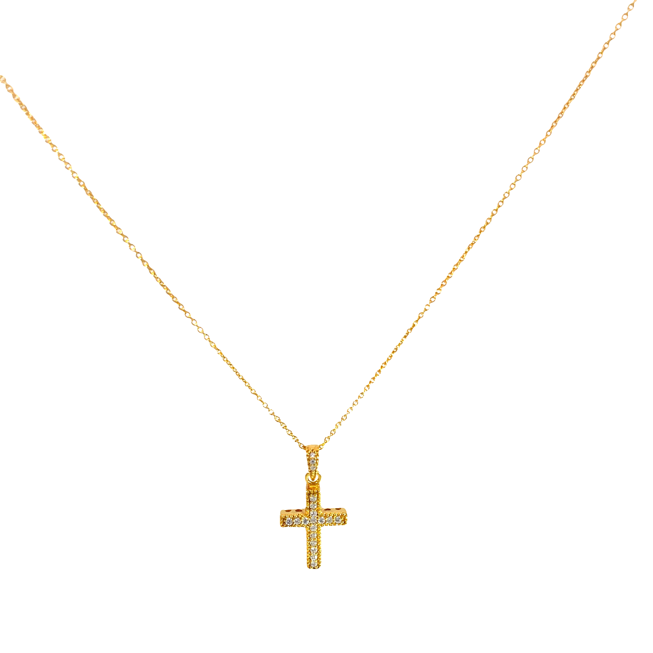 925 Silver Gold-Plated Cross Pendant Necklace with Crystals